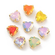 Heart Opal Sew On Rhinestones, Multi-Strand Links, K9 Glass Rhinestone with Brass Prong Settings, Mixed Color, Platinum, 10x10x6.5mm, Hole: 0.8mm(RGLA-G024-09A-P)