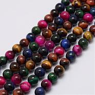 Natural Tiger Eye Beads Strands, Round, Dyed, Mixed Color, 6mm, Hole: 1mm, about 63pcs/strand, 14.96 inch(38cm)(G-E341-01-6mm)