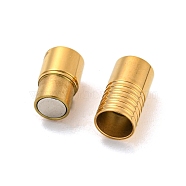 Ion Plating(IP) 304 Stainless Steel Magnetic Clasps with Glue-in Ends, Column, Real 18K Gold Plated, 19x7mm, Hole: 5mm(STAS-F149-04G-A)