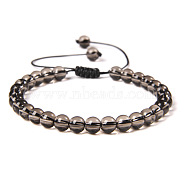 Natural Smoky Quartz Round Bead Adjustable Braided Bracelets, 6mm(UO3136-18)