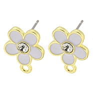 Rack Plating Alloy Stud Earring Finding, with Rhinestone, Cadmium Free & Nickel Free & Lead Free, Flower, White, 17x13mm, Hole: 1.8mm, Pin: 10.5x0.5mm(FIND-C053-08G-04)