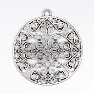 Alloy Pendants, Cadmium Free & Nickel Free & Lead Free, Flat Round, Antique Silver, 35x2.5mm, Hole: 2mm(X-PALLOY-ZN33091-AS-FF)