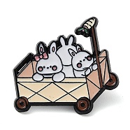 Cartoon Camping Rabbit Enamel Pins, Black Zinc Alloy Badge for Women, Cart, 26.5x28.5x2mm(JEWB-Q036-01F)