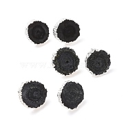 Natural Dyed Quartz Stud Earrings, with Stainless Steel Findings, Flat Round, Silver Color Plated, Black, 14~22x14~22x5~6mm, Pin: 0.7mm(EJEW-P166-C04)