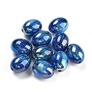 Iridescent Plating Acrylic Beads, Oval, Marine Blue, 18x14mm, Hole: 2mm(MACR-K353-07)