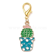 Alloy Enamel Cactus Pendant Decorations, Lobster Clasp Charms, Clip-on Charms, for Keychain, Purse, Backpack Ornament, Golden, 45mm(HJEW-JM00661-02)