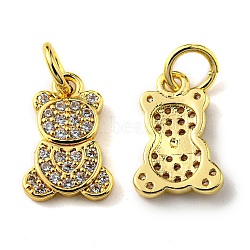 Rack Plating Brass Micro Pave Cubic Zirconia Charms, with Jump Ring, Bear, Real 18K Gold Plated, 12x8x1.5mm, Hole: 3mm(KK-D036-02G)