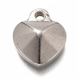 Non-Tarnish 304 Stainless Steel Charms, Pointed Heart, Stainless Steel Color, 14.5x12x4mm, Hole: 1.8mm(STAS-H126-28AS)