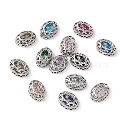 Eco-friendly Brass Micro Pave Cubic Zirconia Multi-strand Links, Rack Plating, Cadmium Free & Lead Free, Oval, Platinum, Mixed Color, 14x10x5mm, Hole: 1.2mm(KK-D076-01B-P)