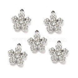 Alloy Rhinestone Pendants, Platinum Tone Flower Charms, Crystal, 19x16x4mm, Hole: 2.5mm(ALRI-C007-44P)