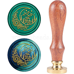 Wax Seal Stamp Set, Sealing Wax Stamp Solid Brass Head,  Wood Handle Retro Brass Stamp Kit Removable, for Envelopes Invitations, Gift Card, Moon Pattern, 83x22mm(AJEW-WH0208-703)