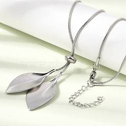 Adjustable 304 Stainless Steel Leaf Pendant Lariat Necklaces for Women, Tarnish Free, Stainless Steel Color, 18.72 inch(47.55cm)(SA-CBAB727-03P)