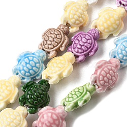 Handmade Procelain Beads Strands, Tortoise, Mixed Color, 18.5~19x15x8mm, Hole: 2.2mm, about 18pcs/strand, 12.20''(31cm)(PORC-R140-02)