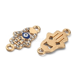 Zinc Alloy Enamel Link Connectors, with Crystal Rhinestone, Hamsa Hand/Hand of Miriam with Evil Eye, Light Gold, 22x12x2mm, Hole: 1.6mm(FIND-TAC0011-49KCG)