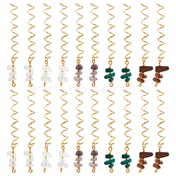 6 Sets 5 Styles Natural Tiger Eye & Rose Quartz & Amethyst, Opalite & Synthetic Malachite Chip Big Pendants, , with Golden Toine Copper Wire, 70~73mm, Hole: 2mm, 1pc/style, 5pcs/set(FIND-NB0002-61)