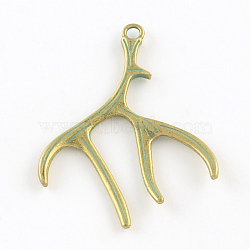 Deer Antler Zinc Alloy Big Pendants, Cadmium Free & Nickel Free & Lead Free, Antique Bronze & Green Patina, 51.5x40x2mm, Hole: 3mm(PALLOY-R065-075-FF)