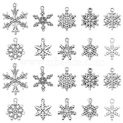 60Pcs 10 Style Tibetan Style Alloy Pendants, Snowflake, Antique Silver, 18~28.5x13~22x1.5~2.5mm, Hole: 1.2~1.8mm, 6pcs/style (FIND-FS0001-26)
