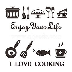 Elecrelive 2Set 7Pcs 3D Tableware Theme Acrylic Self-adhesion Mirror Wall Stickers, with Word I LOVE COOKING, for Home Kitchen Wall Decorations, Black, 150~200x150~200x0.8mm and 274~275x624mm, 1set/style, 2set(DIY-EL0001-02)