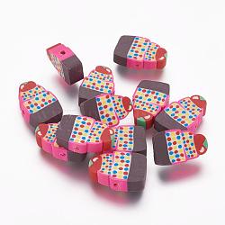 Handmade Cake Polymer Clay Beads, Deep Pink, 13~14x9~10x4~5mm, Hole: 1mm(CLAY-R060-37)
