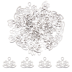 30Pcs 304 Stainless Steel Charms, Lotus Charms, Stainless Steel Color, 7.5x9.5x1mm, Hole: 1.4mm(STAS-UN0048-72)