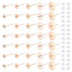 DICOSMETIC 50Pcs 5 Size 304 Stainless Steel Stud Earring Findings, For Half Drilled Beads, Flat Round, with 60Pcs Plastic Ear Nuts, Rose Gold, 13~14x4~10mm, Pin: 0.8mm, 10Pcs/style(STAS-DC0007-97)