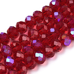 Electroplate Glass Beads Strands, Half Rainbow Plated, Faceted, Rondelle, FireBrick, 2.5x2mm, Hole: 0.4mm, about 195pcs/strand, 11 inch(27.5cm)(EGLA-A034-T1mm-L20)