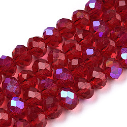 Electroplate Glass Beads Strands, Half Rainbow Plated, Faceted, Rondelle, FireBrick, 2.3~2.7x2mm, Hole: 0.4mm, about 150~155pcs/strand, 32~33cm(EGLA-A034-T1mm-L20)