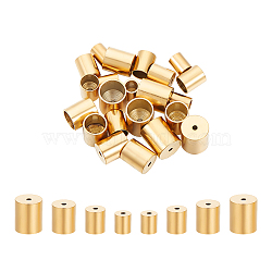 PVD Vacuum Plating 304 Stainless Steel Cord Ends, End Caps, Column, Golden, 5~8x4~7mm, Hole: 1.5mm, Inner Diameter: 3~6mm, 24pcs(STAS-UN0010-50G)