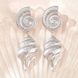 304 Stainless Steel Stud Dangle Earrings for Women, Conch Shape, Stainless Steel Color, 75x24mm(SA-H001-19P)