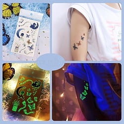 Luminous Removable Temporary Water Proof Tattoos Paper Stickers, Glow in the Dark Stickers, Moon, 12x7.5cm(PW-WG0C2ED-04)