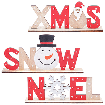 GORGECRAFT 3Sets 3 Styles Natural Wood Letter Home Display Decorations, for Christmas,Father Christmas & Snowman & Snowflake, Mixed Color, 1set/style