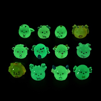 Chinese Zodiac Luminous Resin Display Decorations, Glow in the Dark, for Car or Home Office Desktop Ornaments, Mixed Shapes, Mixed Shapes, 18~26.5x17.5~20x17~22.5mm