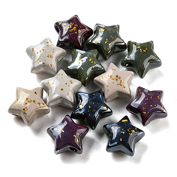 Opaque Acrylic Beads, with Gold Foil, Star, Mixed Color, 21.6x12.4mm, Hole: 3.4mm