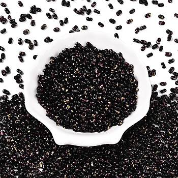 Picasso Spray Painted Glass Seed Beads, Peanut, Black, 6x4x3mm, Hole: 1.2mm, about 4000pcs/pound