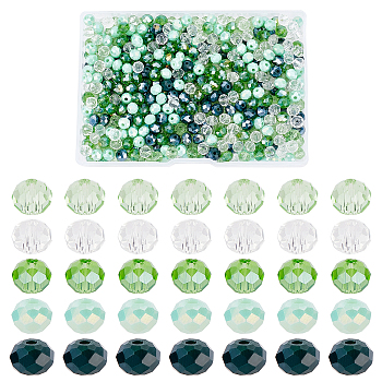 Elite 500Pcs 5 Colors Glass Beads Strands, Faceted, Rondelle, Mixed Color, 6x5mm, Hole: 1mm, 100pcs/color