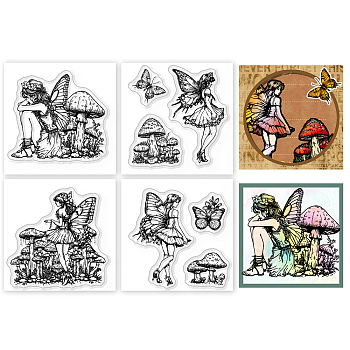 4Pcs 4 Styles PVC Stamp, for DIY Scrapbooking, Fairy, 55x55mm, 1pc/style