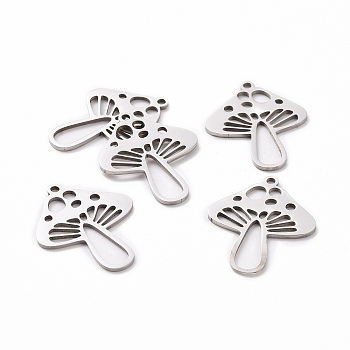 Autumn Theme 201 Stainless Steel Pendants, Laser Cut, Mushroom, Stainless Steel Color, 25x20x1mm, Hole: 1.5mm