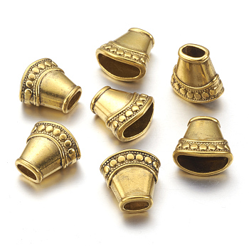 Tibetan Style Bead Cones, Lead Free and Nickel Free, Column, Antique Golden, 15x15x8mm, Hole: 6x3~13x6mm