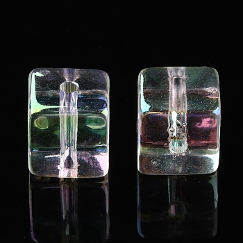 UV Plating Transparent Acrylic Beads, Iridescent, Cube, Cube, 8x7.5x7.5mm, Hole: 1mm