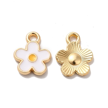 Alloy Enamel Charms, Golden, Flower Charms, White, 12.5x10x1.5mm, Hole: 1.6mm