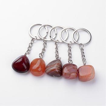 Natural Red Agate Keychain, with Iron Findings, Platinum, 85~94mm