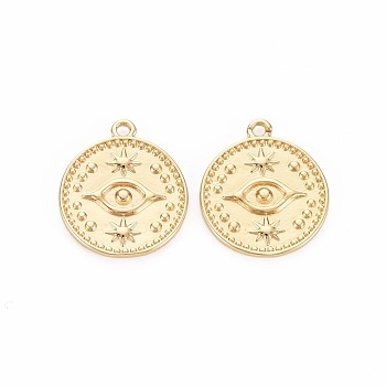 Brass Pendants, Nickel Free, Flat Round with Eye, Real 18K Gold Plated, 18.5x15x1mm, Hole: 1.5mm