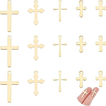 304 Stainless Steel Pendants, Cross, Golden, 68x52x11mm, 50pcs/box