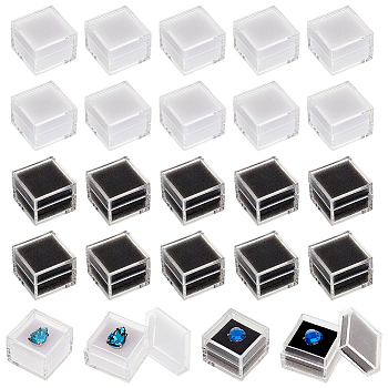 24Pcs 2 Colors Square Transparent Plastic Loose Diamond Box, Gemstone Small Jewelry Storage Case with Sponge Inside, Mixed Color, 2.9x2.9x2.25cm, Inner Diameter: 2.5x2.5cm, 12pcs/color