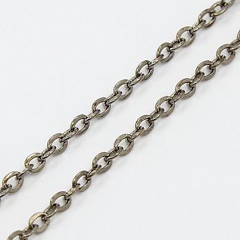 Iron Cable Chains, Unwelded, with Spool, Flat Oval, Cadmium Free & Lead Free, Gunmetal, 3x2x0.5mm