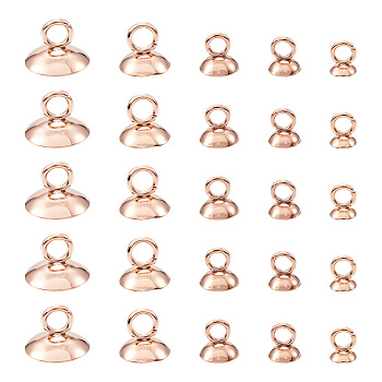 50Pcs 5 Style 304 Stainless Steel Bead Cap Pendant Bails, for Globe Glass Bubble Cover Pendants, Rose Gold, 10pcs/style