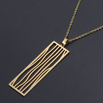 201 Stainless Steel Pendant Necklaces, with Cable Chains and Lobster Claw Clasps, Rectangle, Golden, 17.71 inch(45cm), 1.5mm