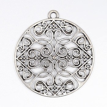 Alloy Pendants, Cadmium Free & Nickel Free & Lead Free, Flat Round, Antique Silver, 35x2.5mm, Hole: 2mm