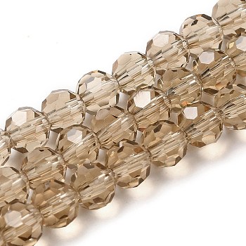 Transparent Glass Beads, Faceted(32 Facets), Round, Dark Goldenrod, 6mm, Hole: 1mm, about 98pcs/strand, 20.47 inch(52cm)