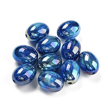 Iridescent Plating Acrylic Beads, Oval, Marine Blue, 18x14mm, Hole: 2mm